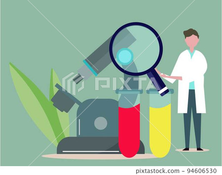 檢查顯微鏡和研究人員的科學的男大學生醫生。插圖 檢查顯微鏡和研究人員的科學的男大學生醫生。插圖 94606530