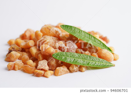 Frankincense or olibanum aromatic resin isolated on white background used in incense and perfumes. 94606701