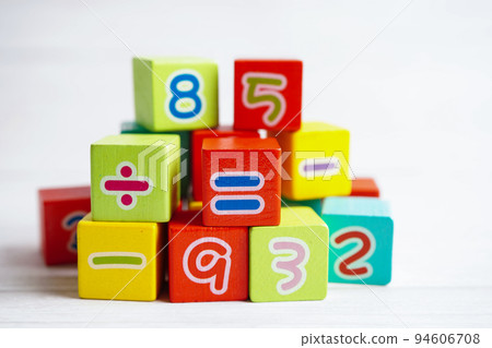 Number wood block cubes for learning Mathematic, education math concept. Number wood block cubes for learning Mathematic, education math concept. 94606708