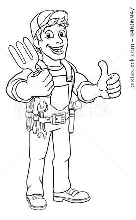 Gardener Garden Fork Tool Handyman Cartoon Man Gardener Garden Fork Tool Handyman Cartoon Man 94606947