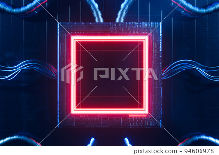 3d rendering empty sci fi square frame with copy space for text or message. 3d rendering empty sci fi square frame with copy space for text or message. 94606978
