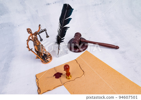 Notary's public pen and stamp on testament and last will. Notary public tools 94607501