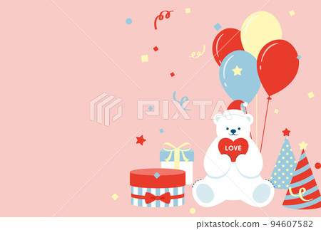 北極熊戴著聖誕帽和聖誕派對圖標的背景插圖 94607582