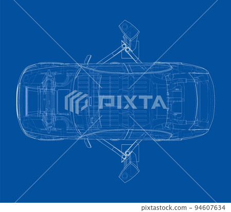 Car lift stand tower with car. Vector 94607634