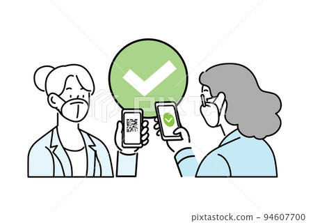 Covid pass checking- Woman employee with smartphone Covid pass checking- Woman employee with smartphone 94607700