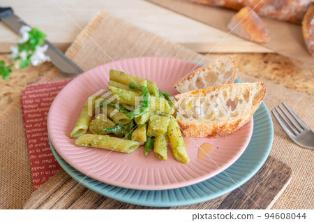 penne genovese and baguette penne genovese and baguette 94608044