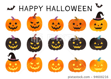 一套五顏六色和可愛的萬聖節傑克-O-燈籠 94608216