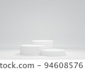 Three podium arranged in ranking ladder white background. Product display stand or product presentation. 3D rendering 94608576