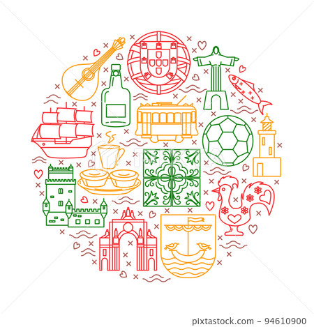 Portugal round concept with icons in line style 94610900
