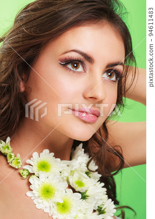 Closeup portrait of young beautiful woman with a healthy clean skin - isolated on white background. Closeup portrait of young beautiful woman with a healthy clean skin - isolated on white background. 94611483