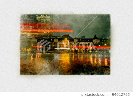 Tokyo station in the dark night rain, Tokyo station front terminal at night Tokyo station in the dark night rain, Tokyo station front terminal at night 94612765