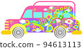 Illustration of a wrapping bus with a floral pattern 94613113