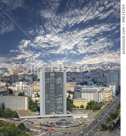 Aerial view of center of Moscow against the background of the sky with clouds (formerly Secretariat of the Council for Mutual Economic Assistance (CMEA), Russia 94614264