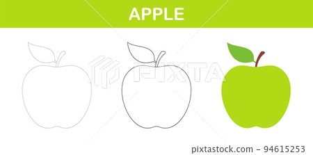 Apple tracing and coloring worksheet for kids 94615253
