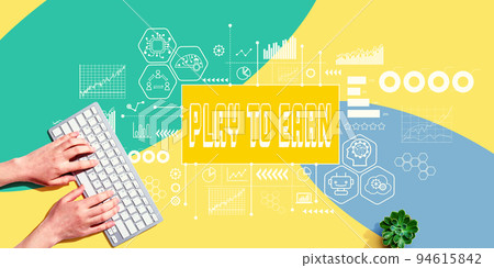 Play to Earn theme with person using computer keyboard 94615842