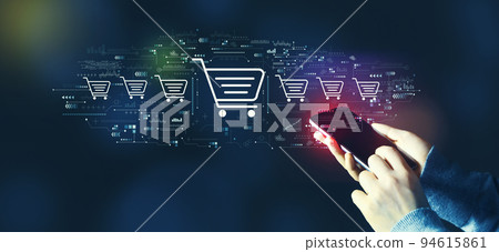Online shopping theme with person using smartphone 94615861