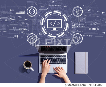 Web development concept with person using a laptop Web development concept with person using a laptop 94615863