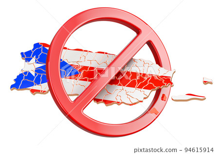 Puerto Rican map with forbidden sign, 3D rendering Puerto Rican map with forbidden sign, 3D rendering 94615914