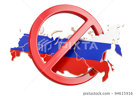 Russian map with forbidden sign, 3D rendering Russian map with forbidden sign, 3D rendering 94615916