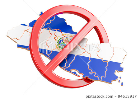 Salvadoran map with forbidden sign, 3D rendering Salvadoran map with forbidden sign, 3D rendering 94615917