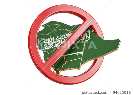 Saudi Arabian map with forbidden sign, 3D rendering Saudi Arabian map with forbidden sign, 3D rendering 94615918