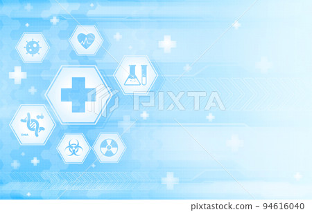Blue and white futuristic background with medicine symbols Blue and white futuristic background with medicine symbols 94616040