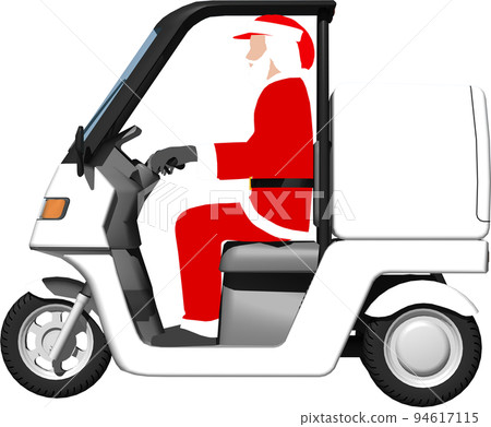 一輛白色三輪車送貨自行車的插圖背景透明圖像，上面有聖誕老人 94617115