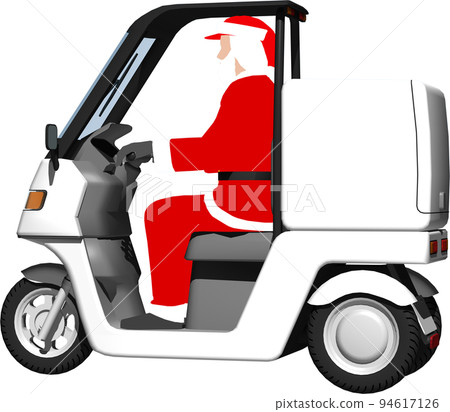Illustration background transparent image of a white tricycle delivery bike with Santa Claus on it 94617126