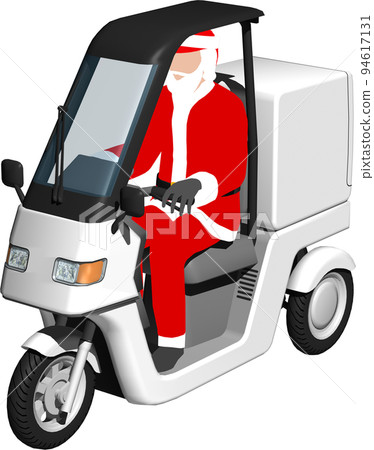 Illustration background transparent image of a white tricycle delivery bike with Santa Claus on it 94617131