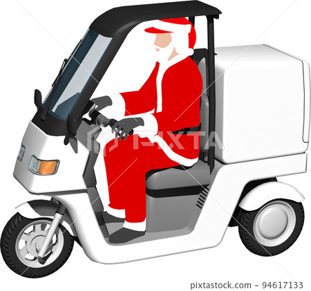 Illustration background transparent image of a white tricycle delivery bike with Santa Claus on it Illustration background transparent image of a white tricycle delivery bike with Santa Claus on it 94617133