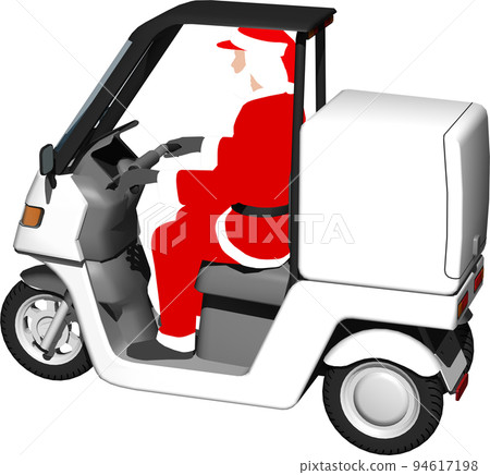 Illustration background transparent image of a white tricycle delivery bike with Santa Claus on it 94617198
