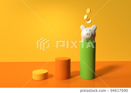 Financial theme with a piggy bank and coins - 3D - Stock Illustration ...