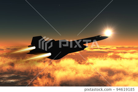 美國空軍超音速偵察機“SR-71黑鳥”黃昏飛越白令海 94619185