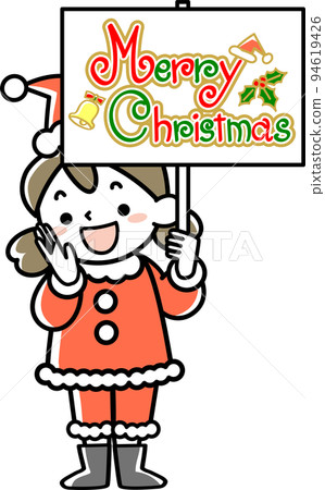 Girl in Santa Claus costume with placard 94619426