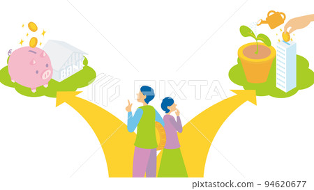 正在考慮是儲蓄還是投資的年輕男女 正在考慮是儲蓄還是投資的年輕男女 94620677