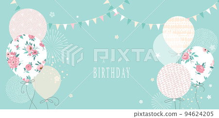 Birthday poster with decorative balloons and flowers Birthday poster with decorative balloons and flowers 94624205