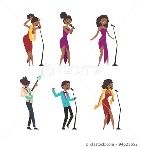 Set of jazz musicians and singers. People performing with musical instruments and singing cartoon vector illustration 94625652