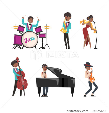Set of jazz musicians. People performing with musical instruments and singing cartoon vector illustration 94625655