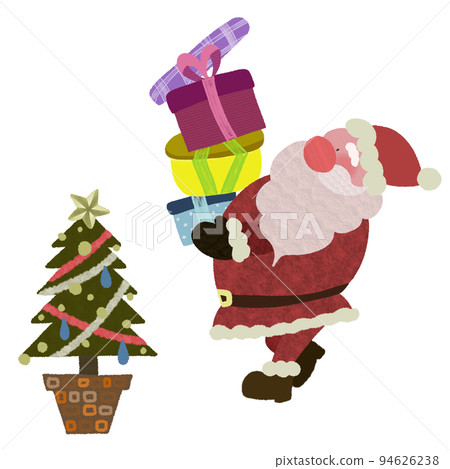 Santa Claus and Christmas tree walking with many Christmas gifts Santa Claus and Christmas tree walking with many Christmas gifts 94626238