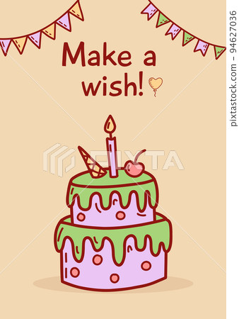 Happy birthday greeting card and party invitation templates. Flat vector illustration in hand drawn style Happy birthday greeting card and party invitation templates. Flat vector illustration in hand drawn style 94627036