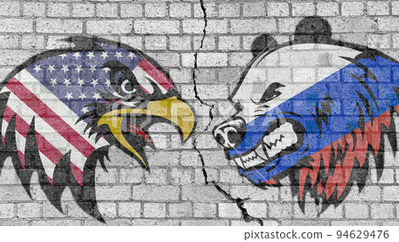 USA vs Russia, eagle with the American flag... - Stock Illustration