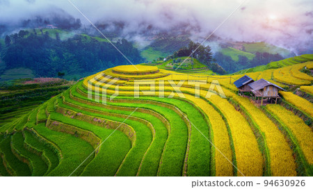 Beautiful Rice terraces at Mam xoi viewpoint in Mu cang chai, Vietnam. Beautiful Rice terraces at Mam xoi viewpoint in Mu cang chai, Vietnam. 94630926