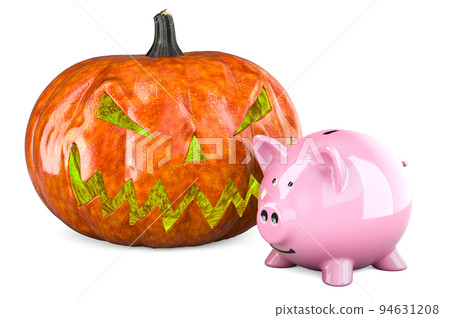 Halloween Pumpkin with piggy bank, 3D rendering Halloween Pumpkin with piggy bank, 3D rendering 94631208