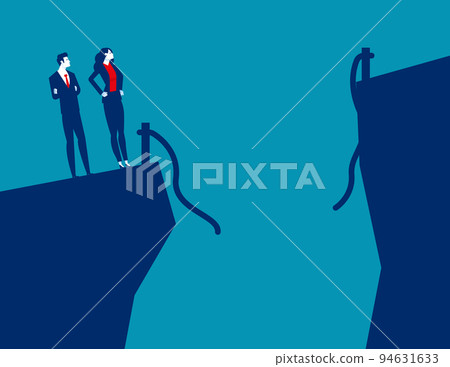 The rope acroos the cliff is broken. Business vector illustration The rope acroos the cliff is broken. Business vector illustration 94631633