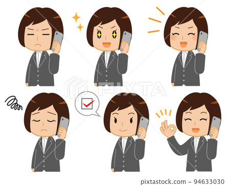 Facial expression set 2 of a woman in a suit making a call Facial expression set 2 of a woman in a suit making a call 94633030