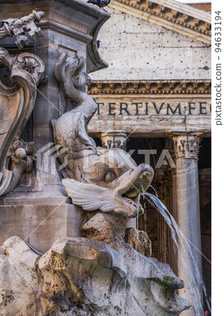 Rome, Italy Fountain of the Pantheon with marble statue at Piazza della Rotonda. Rome, Italy Fountain of the Pantheon with marble statue at Piazza della Rotonda. 94633194