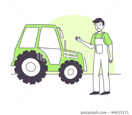 Man Farmer Character in Overall Near Tractor Machine Doing Agricultural Work Vector Illustration Man Farmer Character in Overall Near Tractor Machine Doing Agricultural Work Vector Illustration 94635271