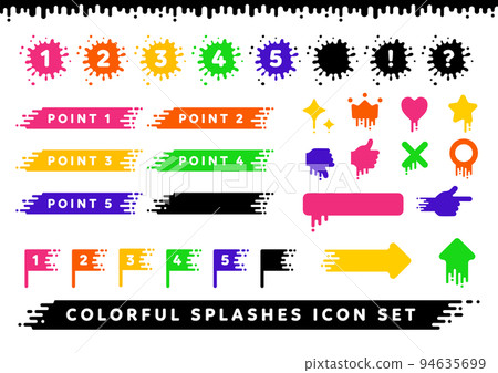 魷魚濺墨水彩色點圖標集 94635699