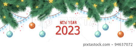 Panoramic New Year background, Happy New Year 2023 - Vector Panoramic New Year background, Happy New Year 2023 - Vector 94637072