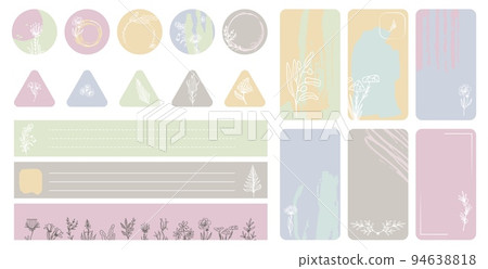 Social media elements vector set. Drawing floral minimal stickers, covers and template for posts. Botanical grunge simple design, modern line flowers collection Social media elements vector set. Drawing floral minimal stickers, covers and template for posts. Botanical grunge simple design, modern line flowers collection 94638818